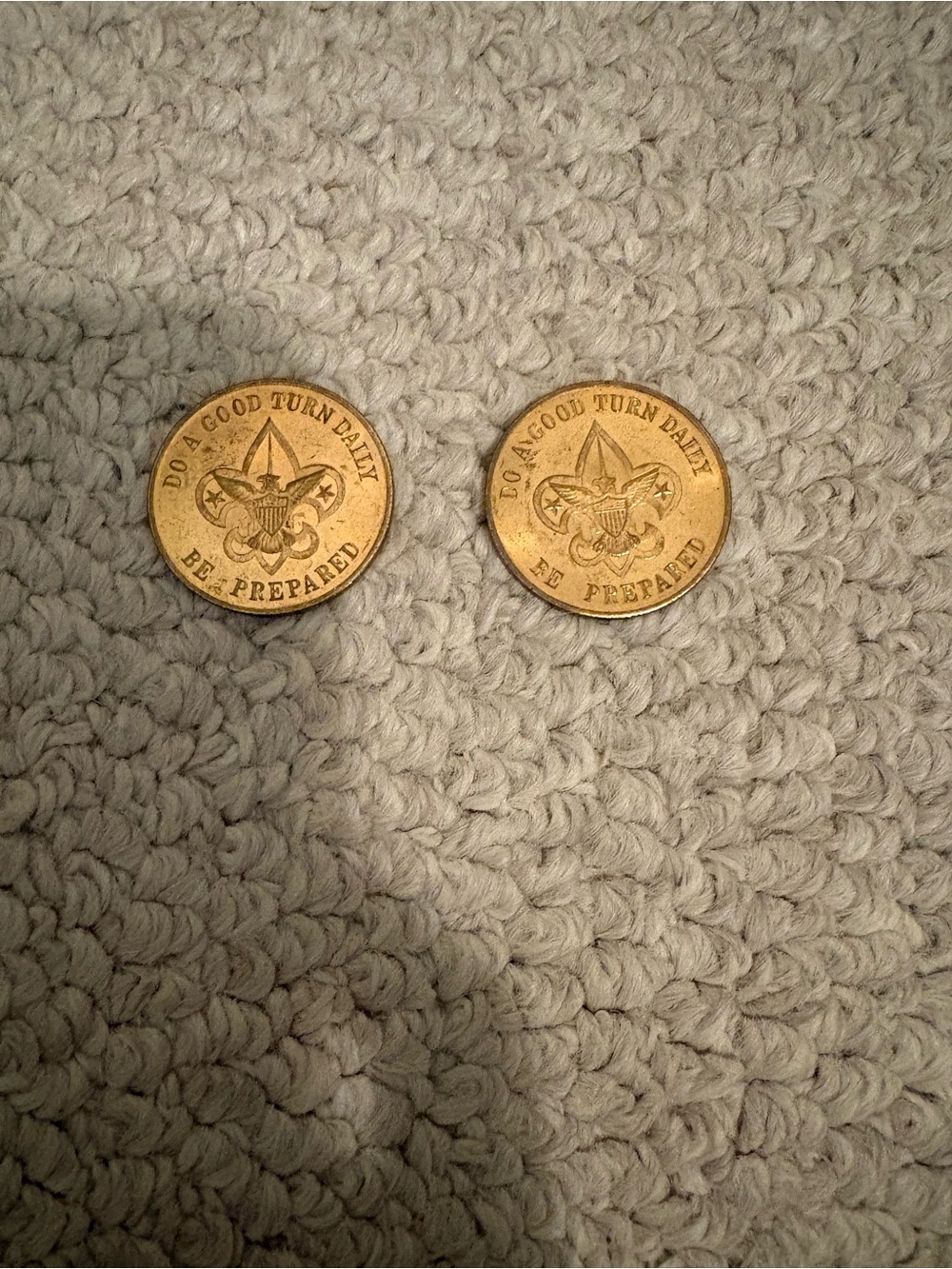 Boy Scout Brass Challenge Coins - Gold Tone lot of two